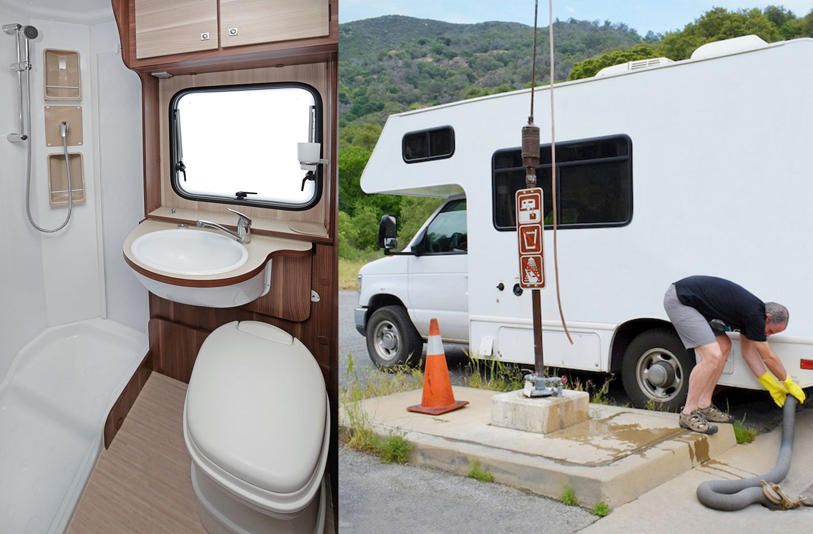Portable RV/camper toilet and holding tank setup in Canyon, Texas